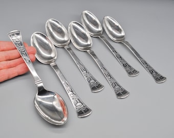 Johannes Siggaard Vintage 1946 Cucharas de mesa danesas de plata de ley. Juego de 6.