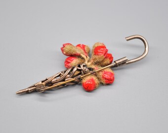 Broche Ancienne Vintage En Métal - Forme Parapluie - Dimensions 43 X 20 Mm - Occasion