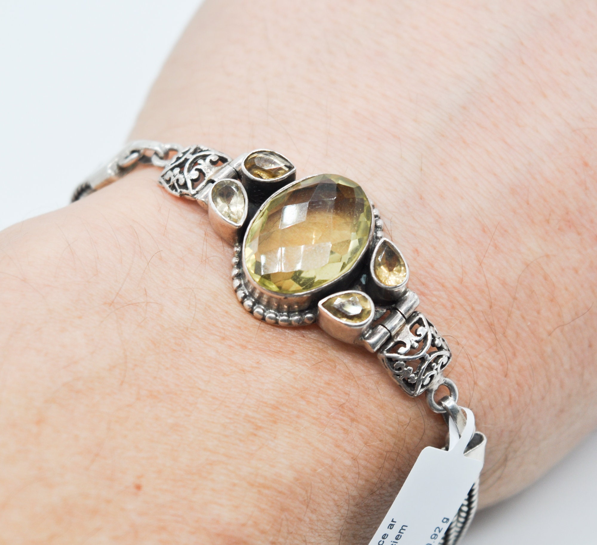 Vintage Quartz 925 Sterling Silver Bracelet. Length 20 Cm