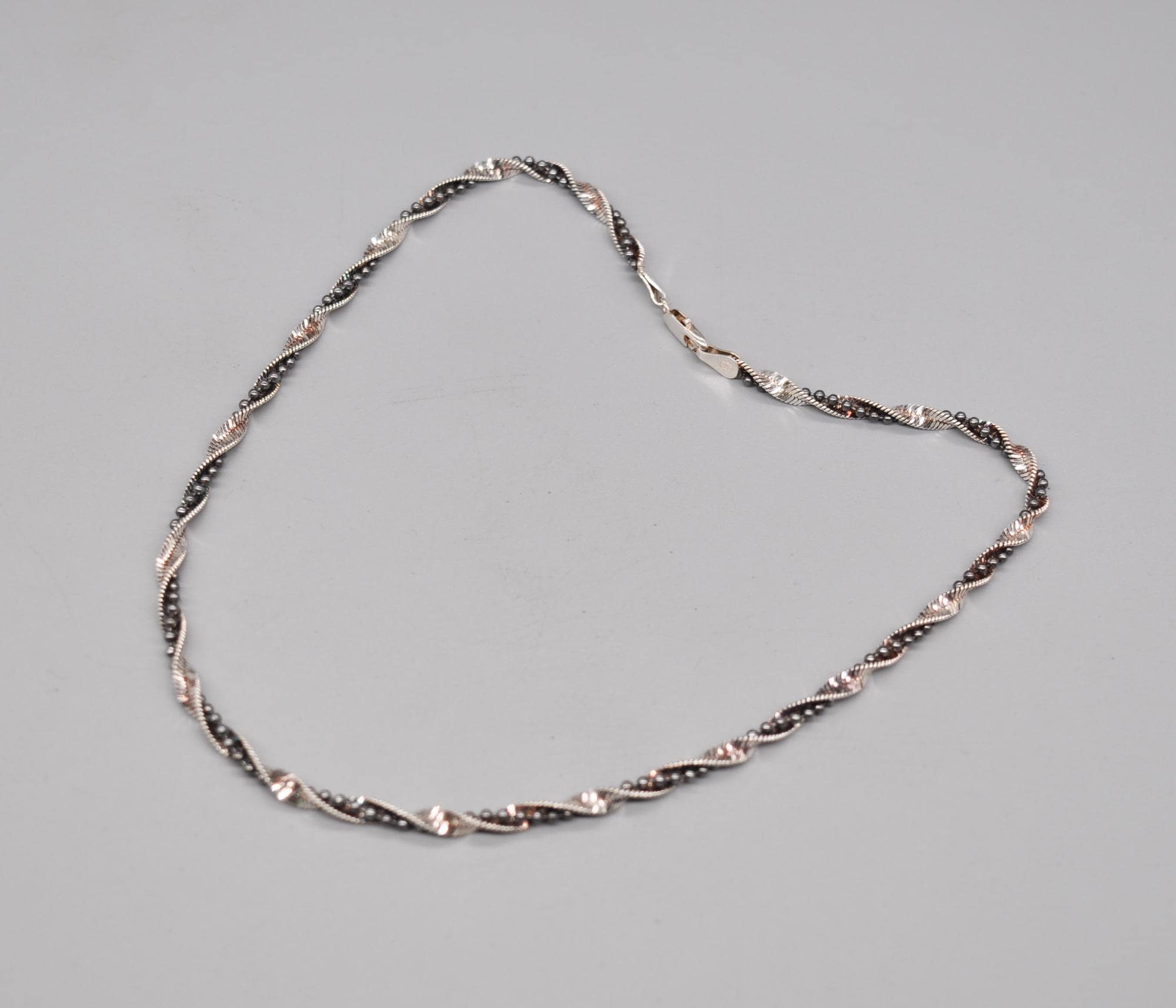 Vintage Italian Oxidized 925 Sterling Silver Necklace Chain