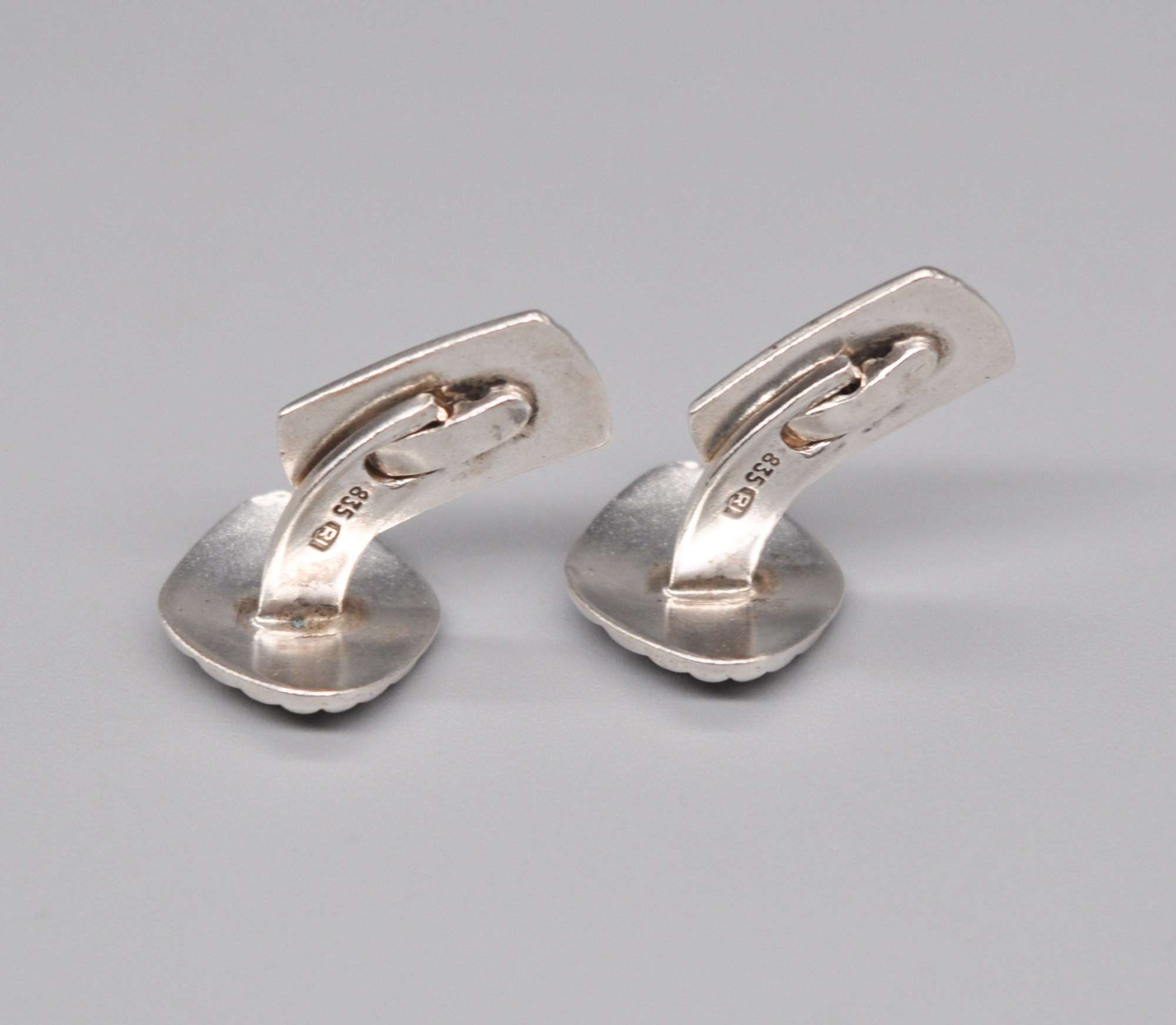 Boutons De Manchette Vintage Argent 835 Années 70 - Style Moderniste Européen, Occasion
