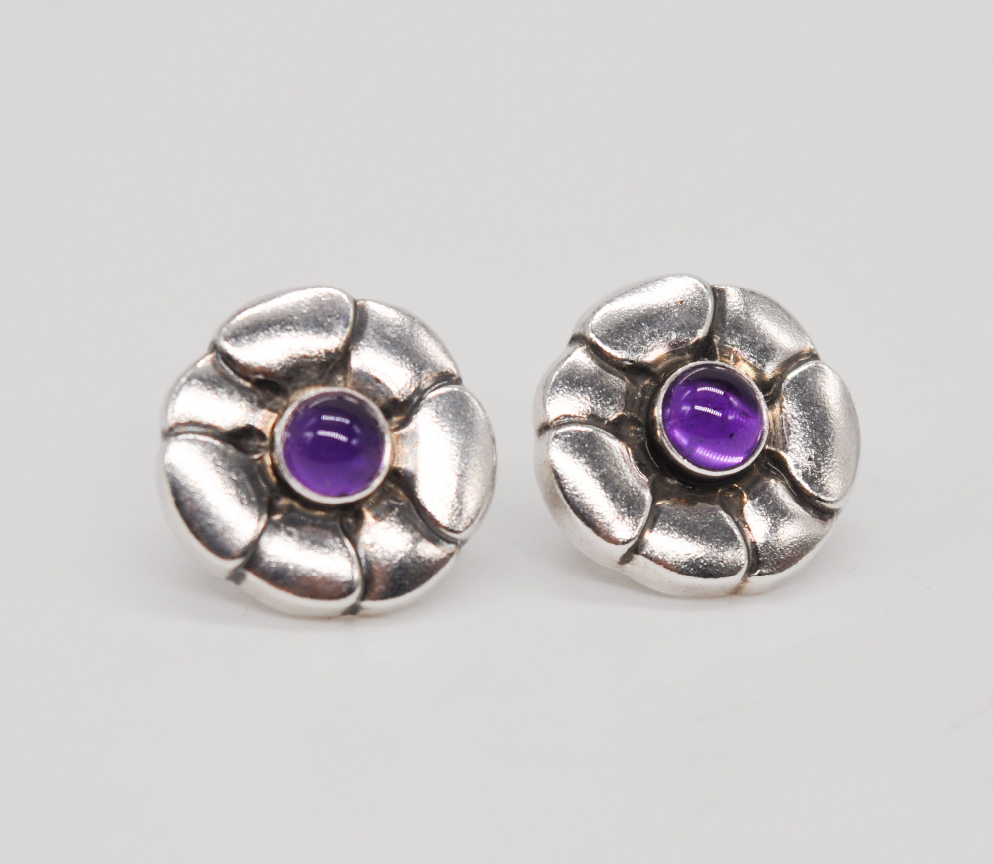 GEORG JENSEN 36 Vintage Danish Amethyst 925 Sterling Silver Stud
