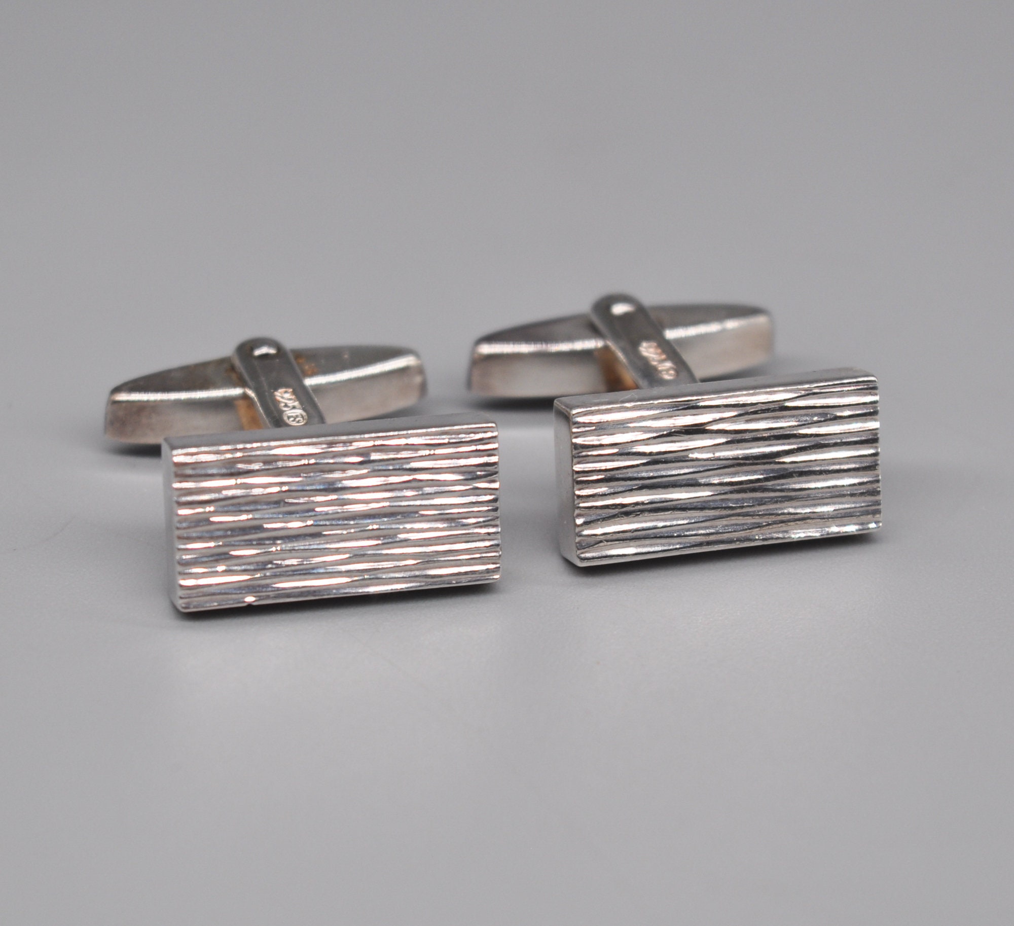 Boutons De Manchette Vintage En Argent Sterling 925 - Style Moderniste - Gravés Ton Foncé - Réf. TR2433