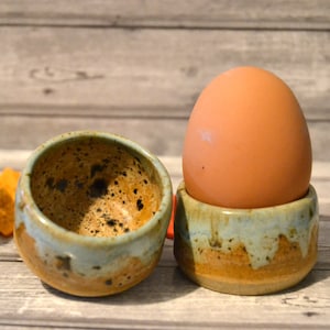 2 x Mottled Blue Handthrown Stoneware Egg cups