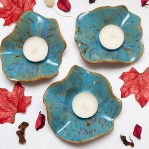 Handmade Stoneware Tea Light Holder & Ring Dish - Set of 2