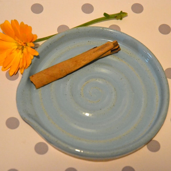 Blue Handthrown Hand painted Stoneware Cooking Spoon Rest, tea bag rest, spoon rest