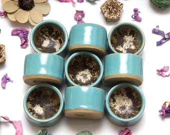 Handthrown Stoneware Egg Cups - Set of 2 - Blue Ceramic