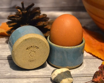 2 x Blue handthrown Stoneware Egg Cups, blue egg cups
