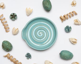 Blue Handthrown Hand painted Stoneware Cooking Spoon Rest, spoon rest