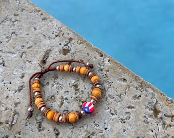 Unisex wood bracelet Puerto Rico flag