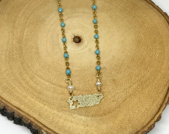 Puerto Rico charm gold stainless steel chain