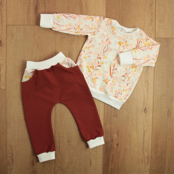 Kids Set Sweater/Pullover und Hose/Baggy Pants mit Taschen "gelbe Blumen", Mädchen, Größe 92, 2 Jahre