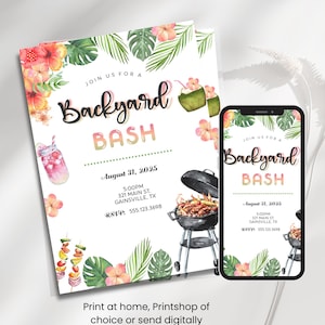 Invito per festa in giardino tropicale, invito per festa barbecue (digitale)
