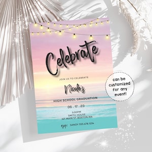 Tropical Party Invitation Graduation Invitation Adult Birthday Invitation Tropical Summer Beach Party Digital Template Adult Beach Party