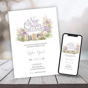 Bridal Shower A New Chapter Begins, Wedding Shower Spring Fall Themed Party, Chapter Books Bridal Party Instant Download