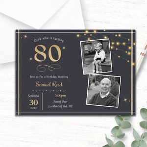 80th birthday photo invitation, ANY AGE photo invitation, looks whos turning 80, adult birthday invitation with photo, digital download