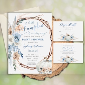 A little pumpkin is on his way, Fall baby shower invitation, Fall boy baby shower invite, digital fall baby shower, fall floral baby shower