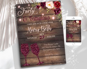 Womens Any Age Birthday Invitation, Classy Female Party Digital Invite, 40th, 50th, 60th, Editable