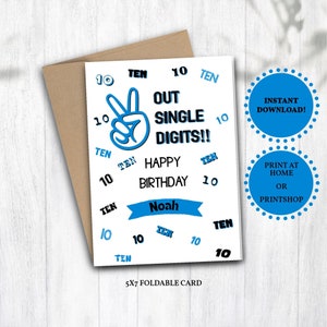 Carte d'anniversaire imprimable pour garçon, carte de voeux personnalisée, téléchargement immédiat, carte d'anniversaire à deux chiffres, carte de 10e anniversaire imprimable