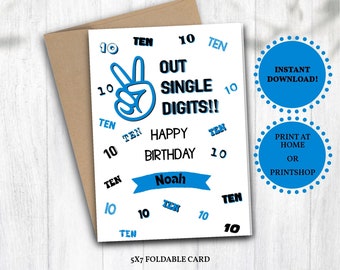Tarjeta personalizada de décimo cumpleaños para niño, de dos dígitos, imprimible (descarga digital)