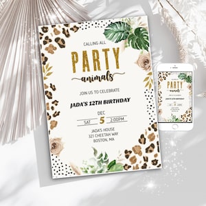 Party Animal Birthday Invitation Leopard Print Party Safari Party Jungle Party Invitation Girls Birthday Template Cheetah Print Birthday