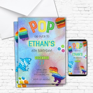 Pop It Birthday Invitation Pop It Party Invite Pop on over Birthday Invitation Instant Download Birthday Invitation Boys Birthday invite