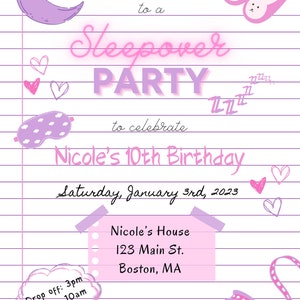 Editable Sleepover Birthday Invitation, Slumber Party, Pajama Party ...