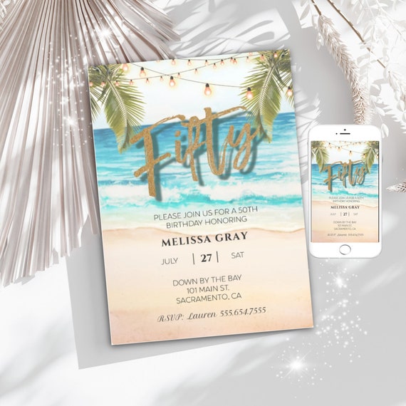 Tropical Beach Birthday Invitation, Adult Party Summer Birthday Any Age (Digital)