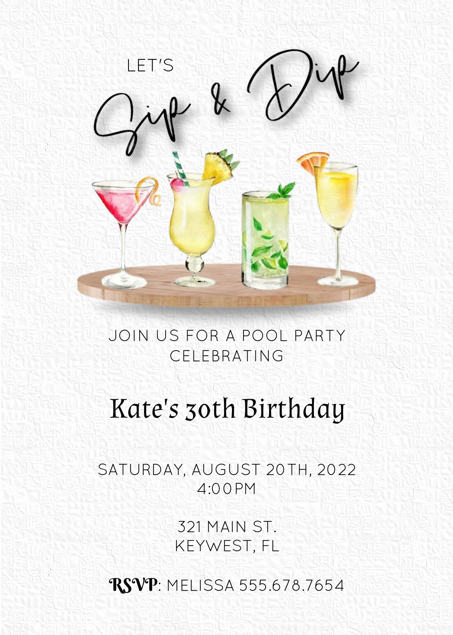 Sip and Dip Party Invitation Pool Party Birthday Invitation Etsy