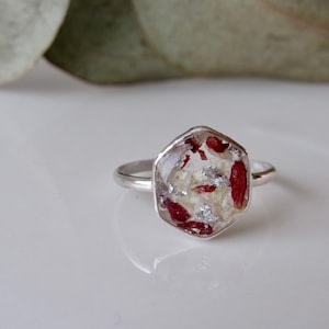 STERLING SILVER Hexagon. Wedding flower preservation ring, bouquet preservation ring, flower memorial ring, flowers from wedding, funeral