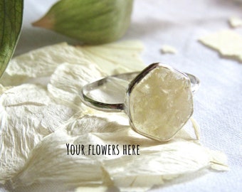 STERLING SILVER Hexagon. Wedding flower preservation ring, bouquet preservation ring, flower memorial ring, flowers from wedding, funeral