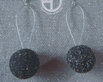 Jewel. Ceramic earrings. Black sandstone. 925 silver. Unique original creation. Made in France