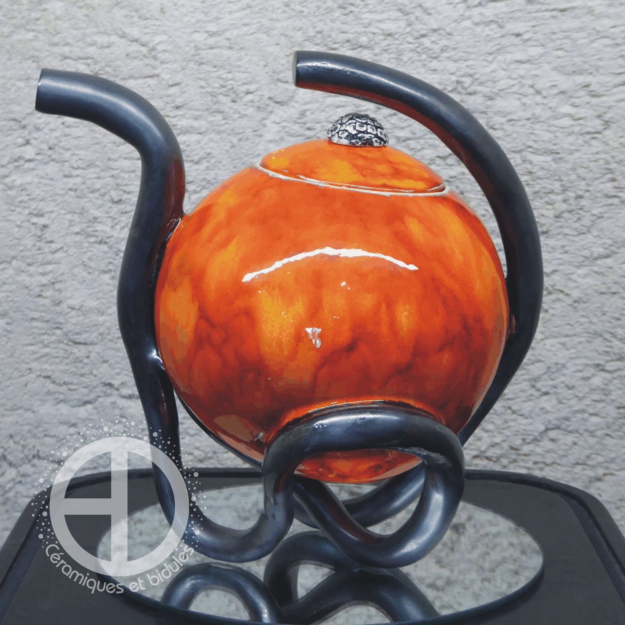 Théière Céramique. Faïence Émaillée. Boule de Feu. Création Originale Unique. Made in France