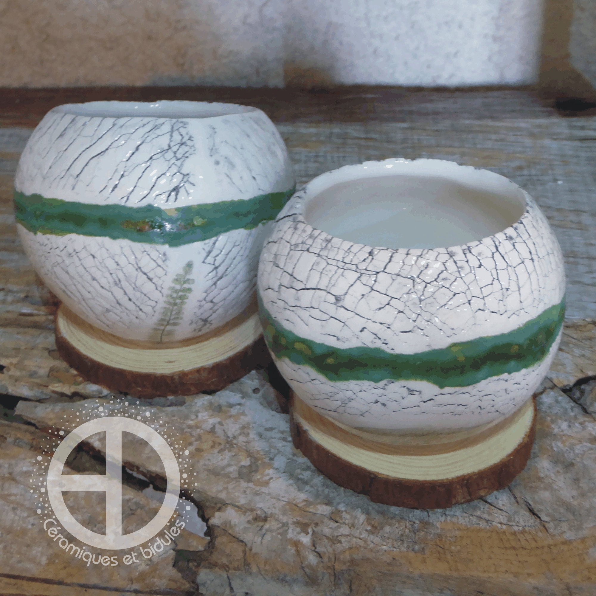 Tasses/Duo à Thé Craquelé Céramique. Faïence Émaillée. Waremashita. Création Originale Unique. Made 