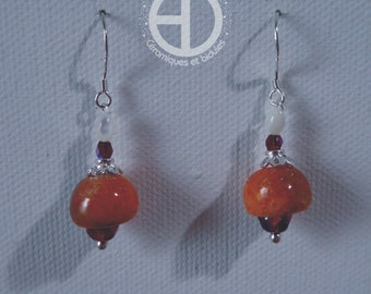 Jewel. Ceramic earrings. Glazed earthenware. 925 silver. Unique original creation. Made in France