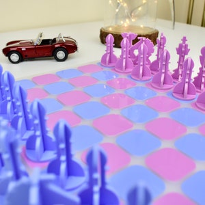 Pastel Pink/Blue Acrylic Chess Set Unique Home Decor Family Boardgames Designer Board Games Luxury Chess Set Premium Modern Chess image 1