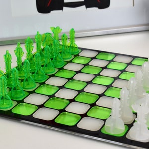 Neon Green/White Acrylic Chess Set Contemporary Home Decor Family Boardgames Gifts for Him Office Decor Modern Decor image 3