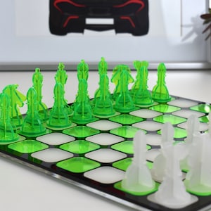 Neon Green/White Acrylic Chess Set Contemporary Home Decor Family Boardgames Gifts for Him Office Decor Modern Decor image 4