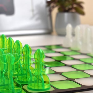 Neon Green/White Acrylic Chess Set Contemporary Home Decor Family Boardgames Gifts for Him Office Decor Modern Decor image 1