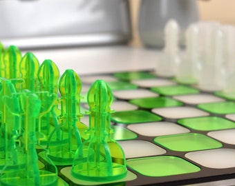 Neon Green/White Acrylic Chess Set - Contemporary Home Decor - Family Boardgames - Gifts for Him - Office Decor - Modern Decor