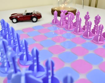 Pastel Pink/Blue Acrylic Chess Set - Unique Home Decor - Family Boardgames - Designer Board Games - Luxury Chess Set - Premium Modern Chess