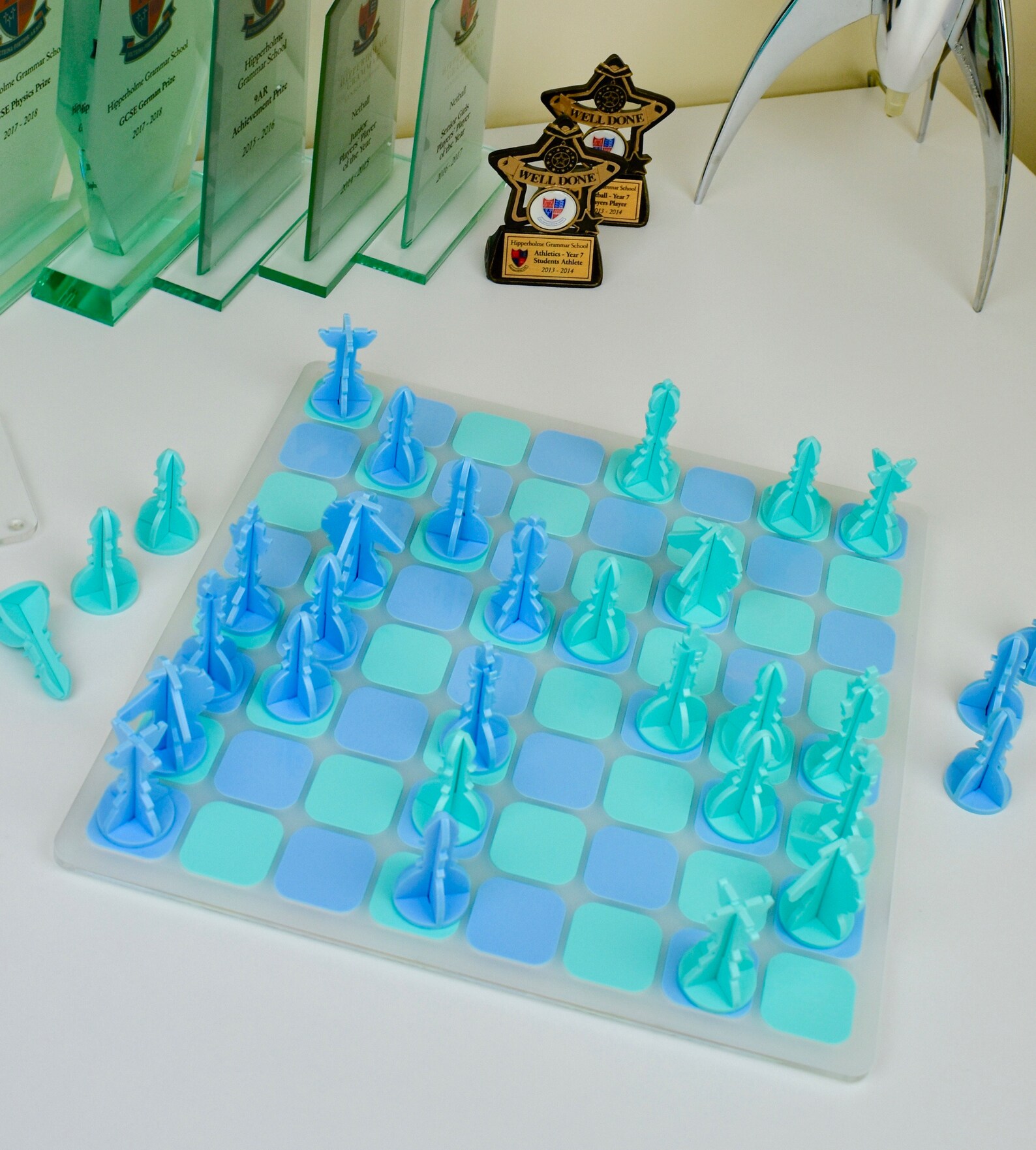 Blue/green Acrylic Chess Set Unique Chess Handmade Board Games Interior