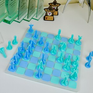 Blue/Green Acrylic Chess Set Unique Chess Handmade Board Games Interior Designer Modern Chess Teenager Chess image 4