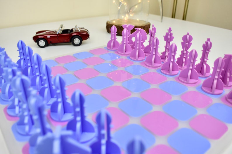 Pastel Pink/Blue Acrylic Chess Set Unique Home Decor Family Boardgames Designer Board Games Luxury Chess Set Premium Modern Chess image 1