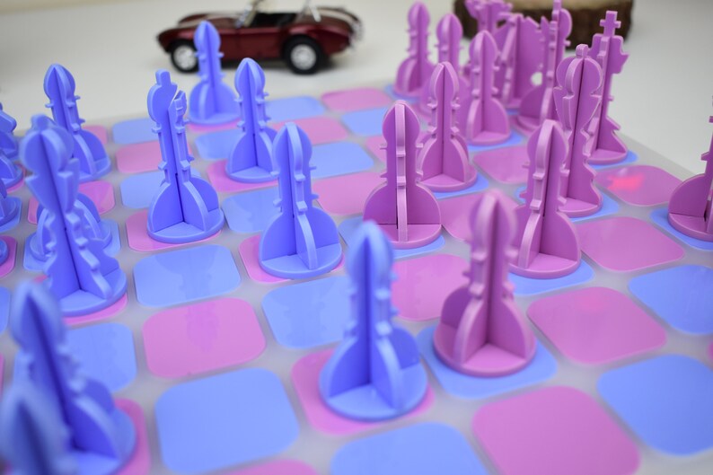 Pastel Pink/Blue Acrylic Chess Set Unique Home Decor Family Boardgames Designer Board Games Luxury Chess Set Premium Modern Chess image 5