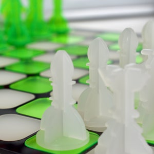 Neon Green/White Acrylic Chess Set Contemporary Home Decor Family Boardgames Gifts for Him Office Decor Modern Decor image 2