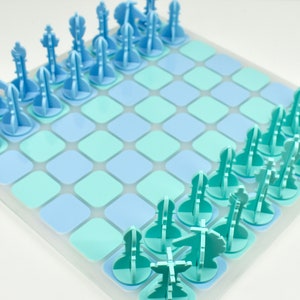 Blue/Green Acrylic Chess Set Unique Chess Handmade Board Games Interior Designer Modern Chess Teenager Chess image 2