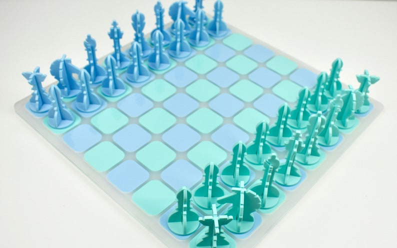 Blue/Green Acrylic Chess Set Unique Chess Handmade Board Games Interior Designer Modern Chess Teenager Chess image 2