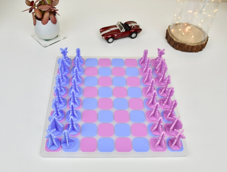Pastel Pink/Blue Acrylic Chess Set Unique Home Decor Family Boardgames Designer Board Games Luxury Chess Set Premium Modern Chess image 2