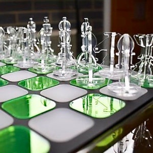 Neon Green/White Acrylic Chess Set Contemporary Home Decor Family Boardgames Gifts for Him Office Decor Modern Decor image 6